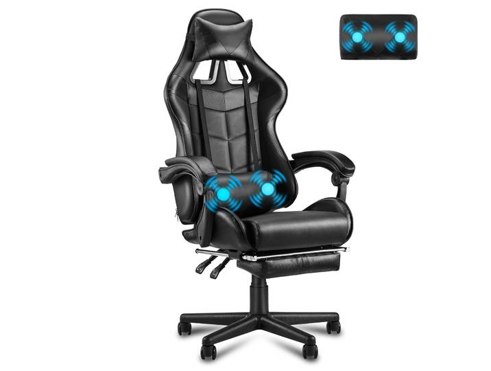 Chaise de jeu Soontrans avec fonction massage, repose-pieds, appui-tête et coussin lombaire, accoudoirs ergonomiques, chaise de jeu ergonomique pour les joueurs, diffusion en direct sur YouTube, Xbox