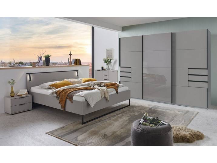 Wimex Schlafzimmer-Set (5tlg) Bett 188x92x210cm, Schrank, Kommoden, Saharagrau / Grafit, (5tlg)