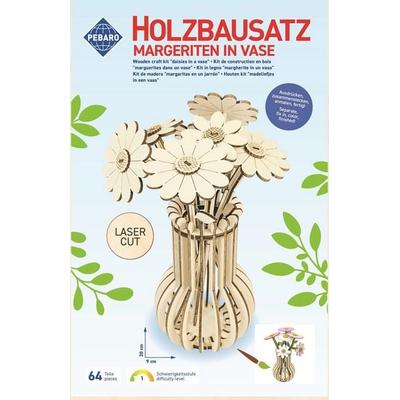 PEBARO 478/2 - Holzbausatz Blumen/Margeriten in Vase, 64 Teile, Holzkonstruktion zum Zusammenstecken