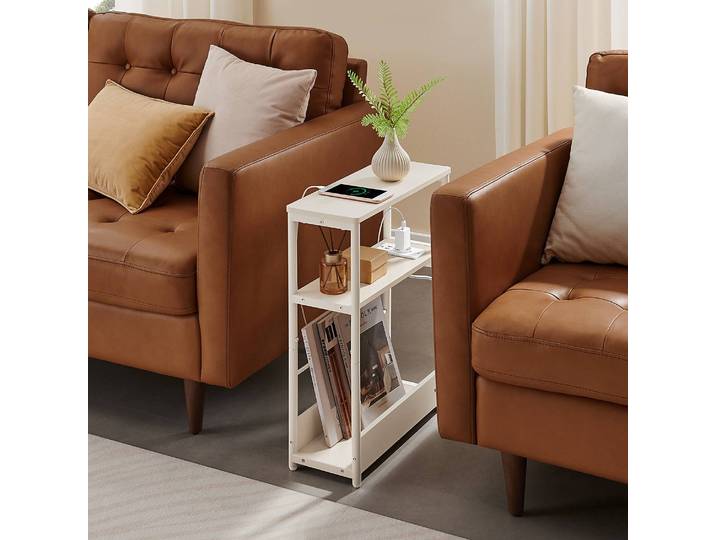 Table Iskour avec prise de courant C 45 x 58 x 18cm Blanc/Blanc crème