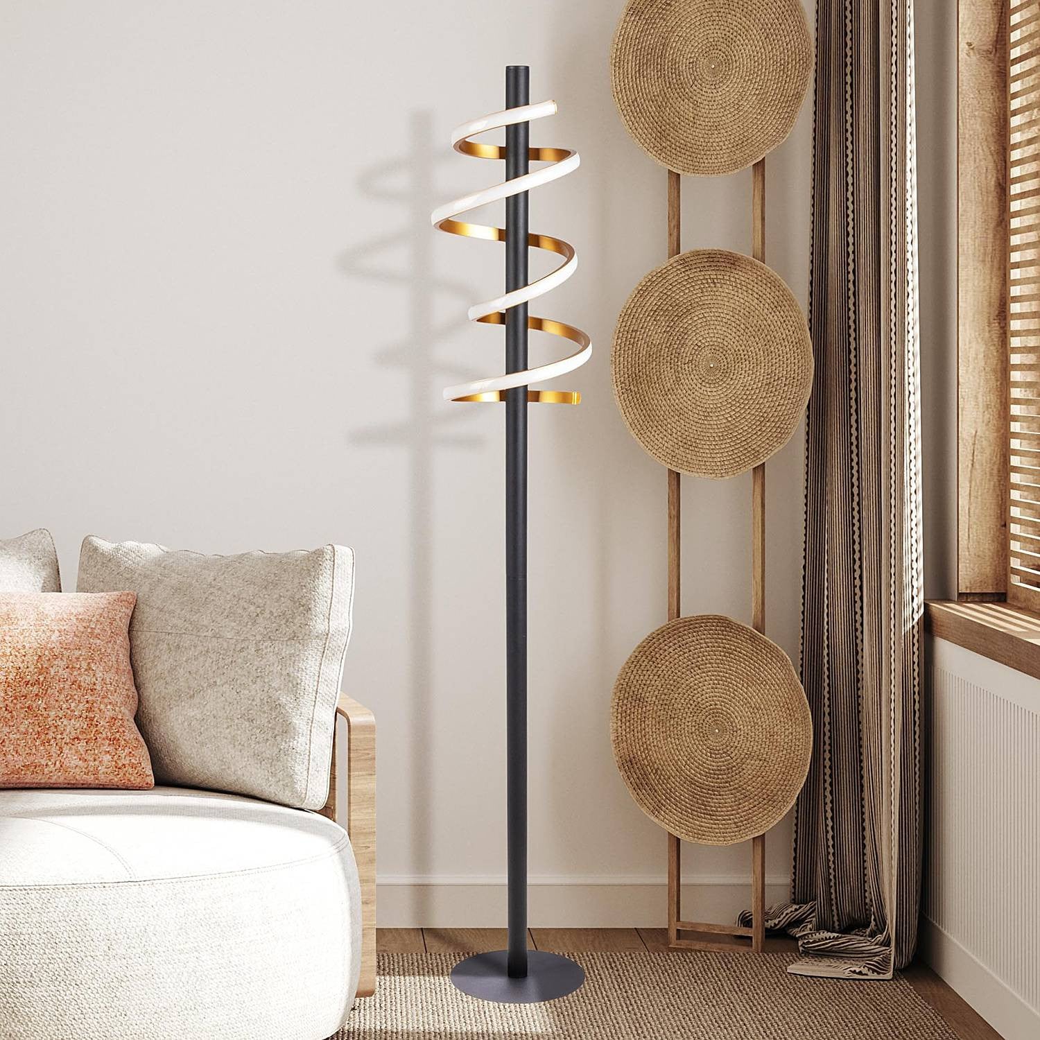 home24 Staande LED-lamp zwart, modern design, Ø 22 cm