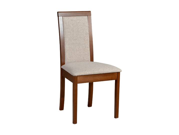 Eichenfarbener Esszimmerstuhl Oideum, beige gepolstert, Polster aus T-25 Schaum, Massives Buchenholz, klassische Optik, hoher Komfort, robustes Holz
