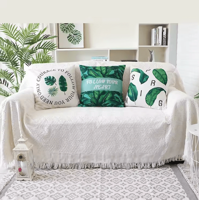 Inspire Curations Nordic Cotton Blend Tassel Sofa Throw Blanket n1 White Blanket m 90x150cm