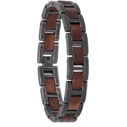 Holzkern Herren-Armband Edelstahl mit Holz Acoustic Walnuss/Antik-Silberfarben