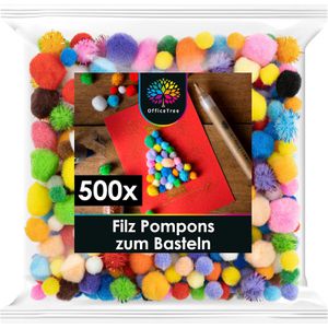OfficeTree Pompons 3331, farbig sortiert, Ø 1-2,5 cm, aus Filz, 500 Stück