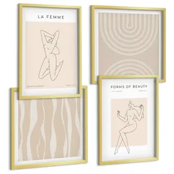 BILDER SET 4er Set - 50x50 cm & 40x60 cm Goldrahmen - Eine Sammlung minimalistischer Formen