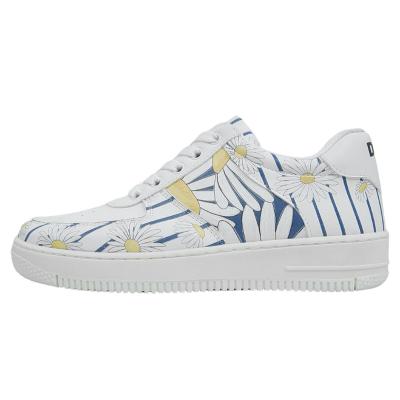 Sneaker DOGO "Dice Low-Top Sneaker Daisy Stripes Damen Sneaker, Dice Low-Top", Damen, Gr. 37, Normalschaft, blau (blau, weiß), Lederimitat, Schuhe Sneaker, Handgefertigt
