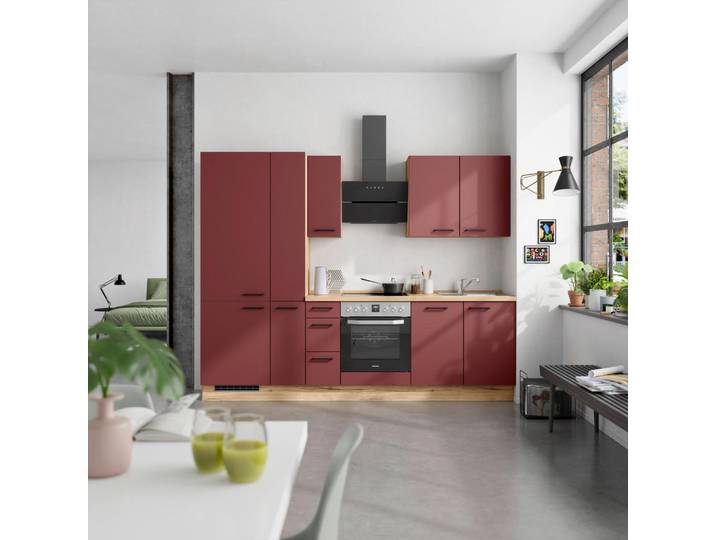 Küchenleerblock, Rot, 270 cm, Metall, Drehtüren & Soft-Close, Nobilia