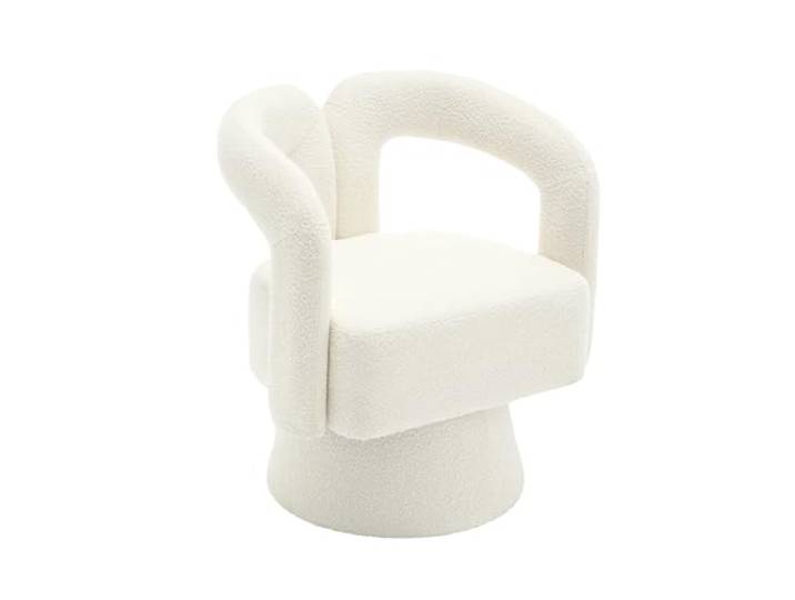 SEEDWAVE Berbervlies-Sessel mit Hohlen Armlehnen, Bequemer 360° Drehstuhl, Ergonomisch, Holz- & Metallrahmen, Ideal fürs Wohnzimmer (Beige)