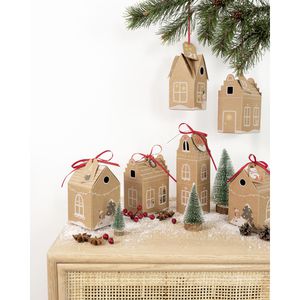 Folia Adventskalender 9385, Hygge Dorf, Set, Häuschen aus Karton zum Befüllen, 24 Stück