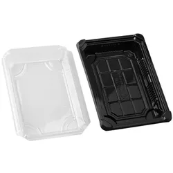 MONOUSO - Verpackung mit Deckel Sushi PLA schwarz 13,0x18,0 cm (100 Stück)