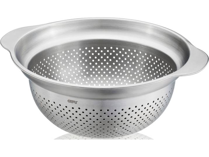 Seiher GEFU PREMIO , silber, B:26,5cm H:9,5cm L:23cm, Edelstahl 18/10, Küchensiebe, Seiher, besonders feine Lochung, Ø 23 cm