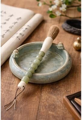 Artissance 12-Inch Long Jade Chinese Calligraphy Brush with Live-Edge Neutral Handle