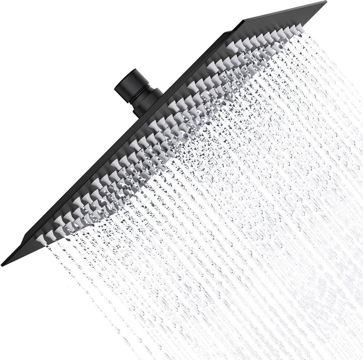 Ultra slanke vierkante douchekop van roestvrij staal in mat zwart, 25,4 cm, met regendouche en waterbesparende functie