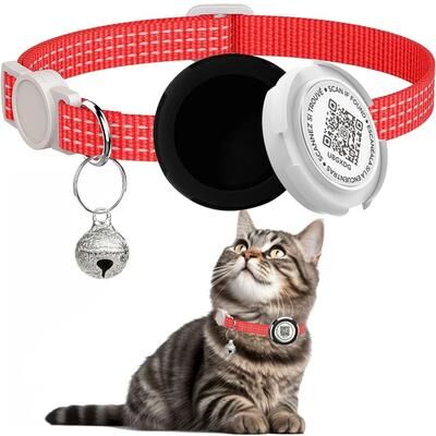 Inspired Finds SafeTrack AirTag Cat Collar With QR ID Tag & Reflective Safety Design red