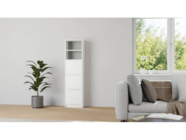Schmales Regal mit Klapptüren MDF Beschichtet MDF Weiß matt