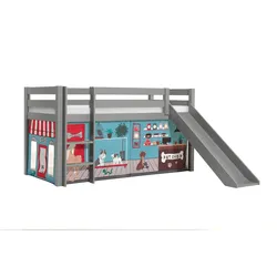 HOCHBETT mit Rutsche Karolina Massivholz Grau Textilset Pet Shop