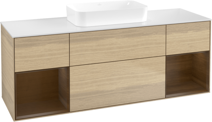 Villeroy und Boch Finion Waschtischunterschrank F741GNPC 160x60,3x50,1cm, Regale Walnut veneer, Oak Veneer
