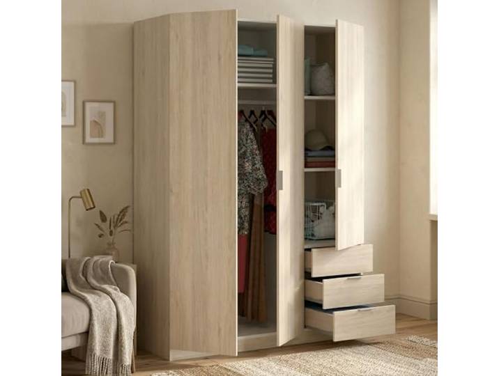Dmora - Kleiderschrank 3 Türen Cimone, Kleiderbügel für Schlafzimmer, 3-Schubladen-Kleiderschrank, 121x52h184 cm, Eiche