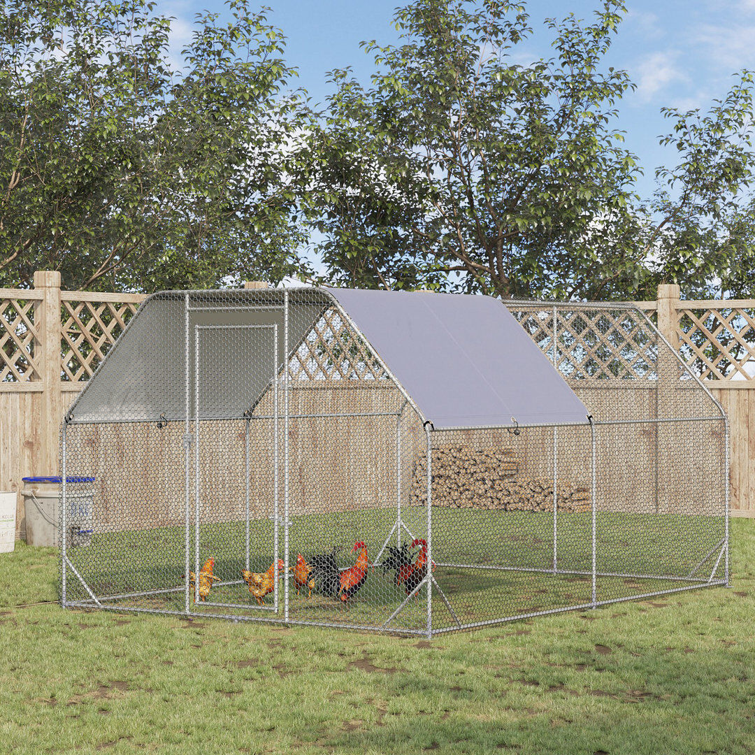 PawHut Chicken Run with Roof Walk In Chicken Coop for 10-12 Chickens Hen House Silver 10.64m²