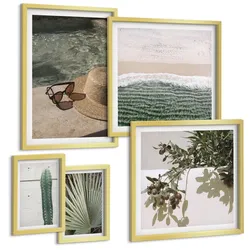 BILDER SET 5er Set - 50x50 cm & 20x30 cm & 40x60 cm Goldrahmen - Zubehör für tropische Pflanzen