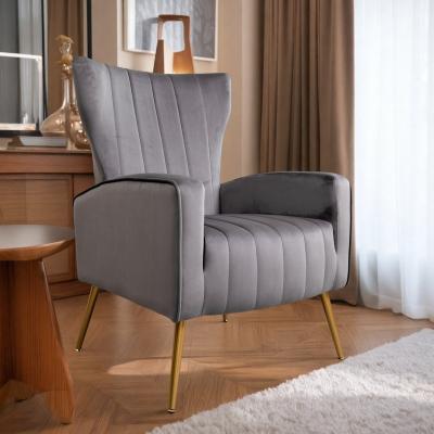 "31.5"" Velvet Modern Wingback Accent Armchair with Metal Legs and Wood Frame"