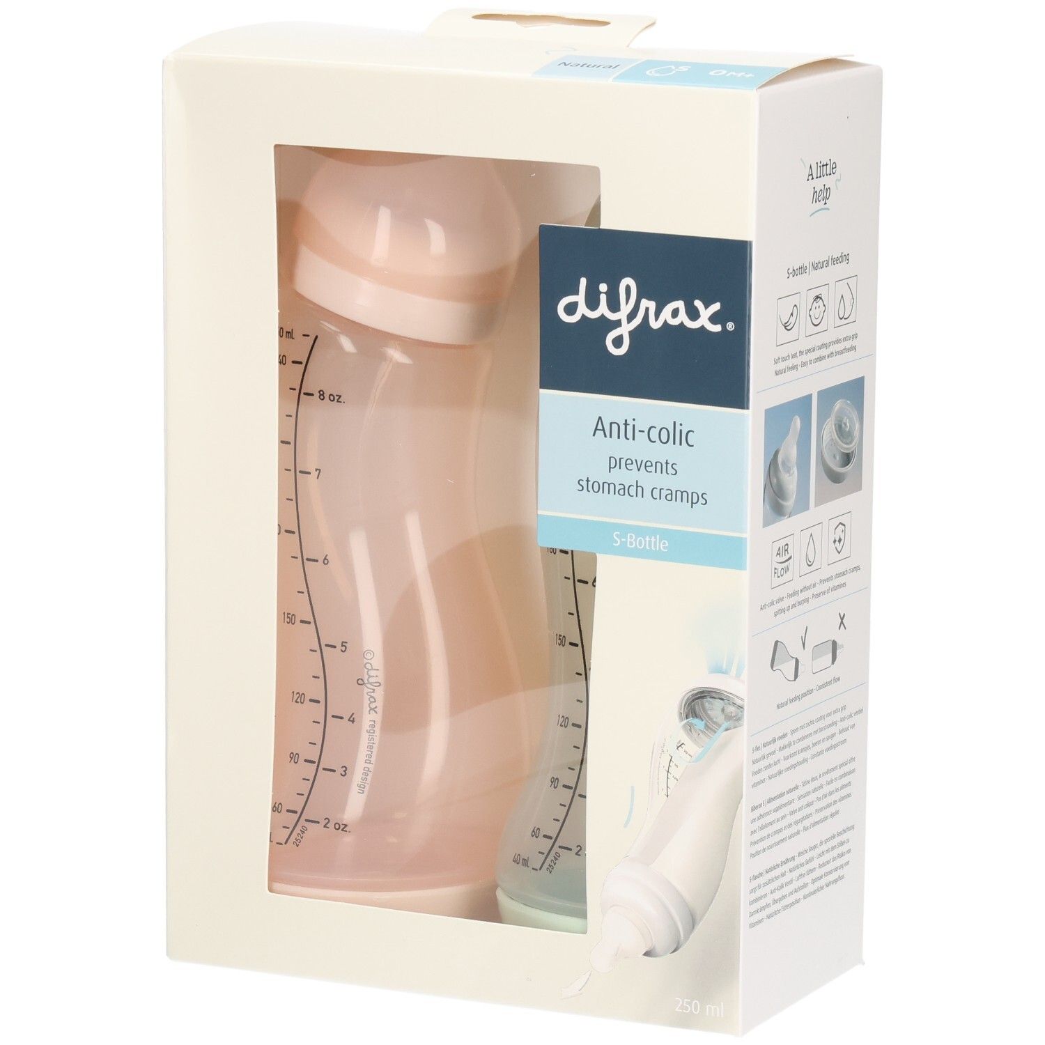 Difrax S-Fles Natural 250ml 2Pack Blossom / Pistachio 1st 1 St Babyflasche
