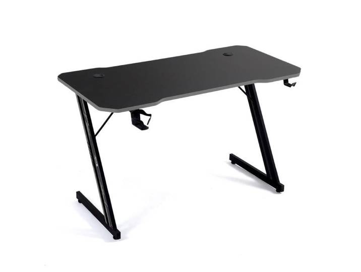 Bureau gamer AMS-GAMING DESK120Z-GREY avec finition gris - Largeur 1m20 - Style carbone - Porte gobelet & casque