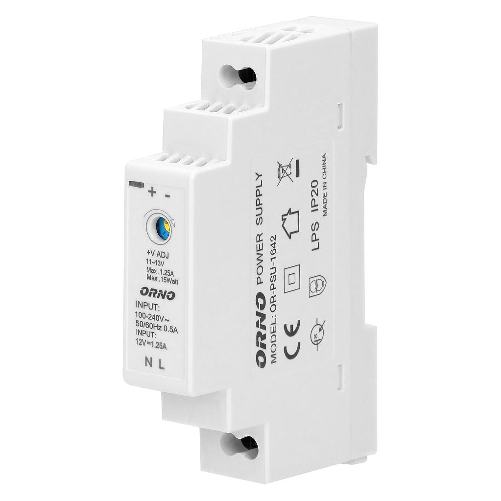 MGA ORNO PSU-1642 Netzteil für DIN-Schiene DIN 12VDC, 1,25A, 15W(1 Modul) (OR-PSU-1642)