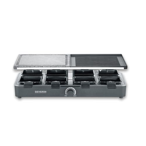 Severin RG 2371 Raclette Grill met Natuurlijke Grillsteen en Grillplaat, 1300 W, Zwart, voor 8 Personen