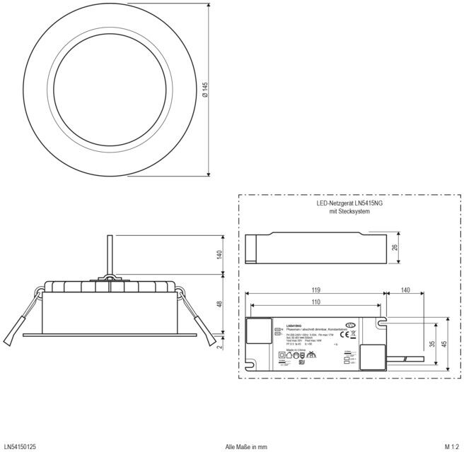 EVN LED-Downlight LN54150125 IP54 dimmable (LN54150125)