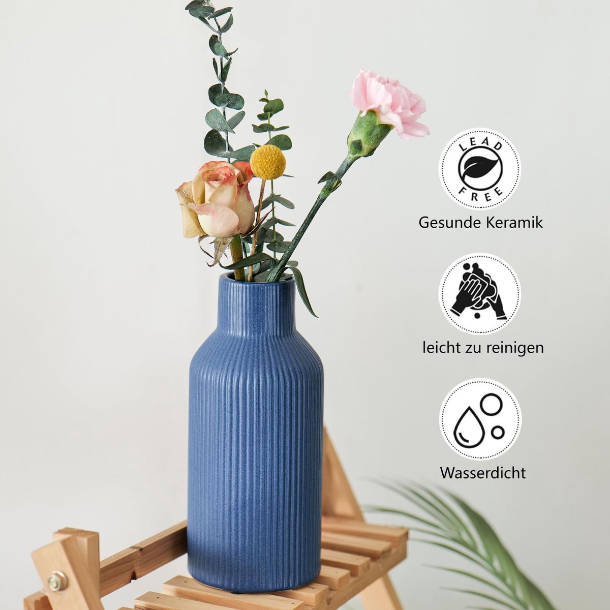SnelShoppen Keramische vaas voor pampasgras, kleine blauwe decoratieve vaas in moderne Boheemse stijl
