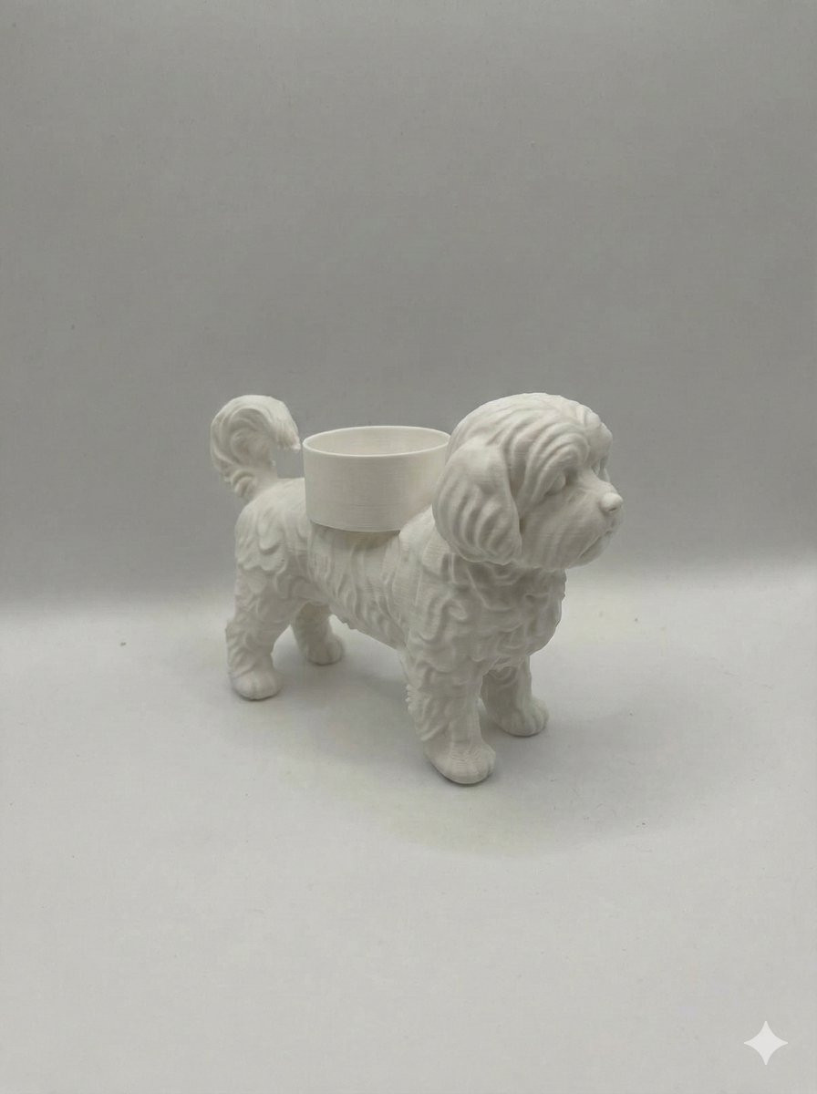 Waxinelichthouder Hond Boomer – Wit – 3D-Geprint PLA – Hond Beeldje
