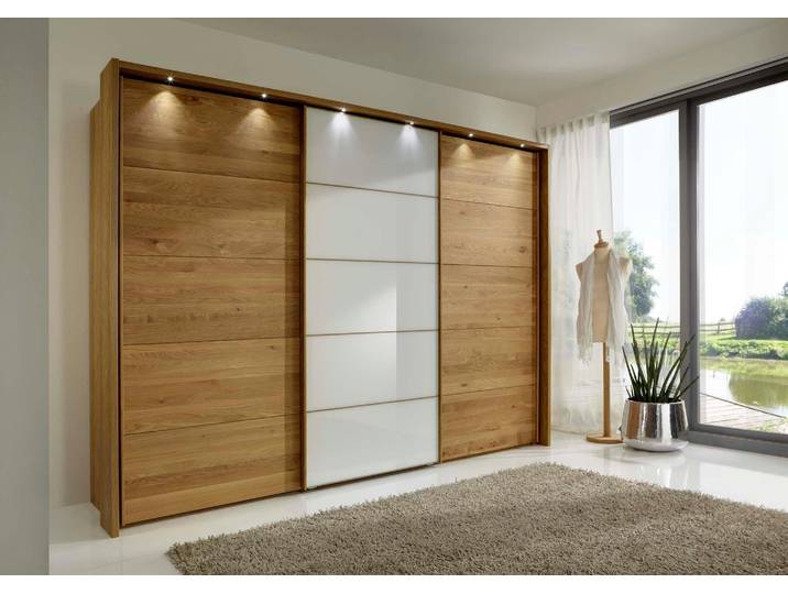 Schwebetürenschrank WIEMANN Kufstein , weiss (eiche, weiß glas), B:250cm H:240cm, Schränke, Schwebetürenschrank, mit Glas