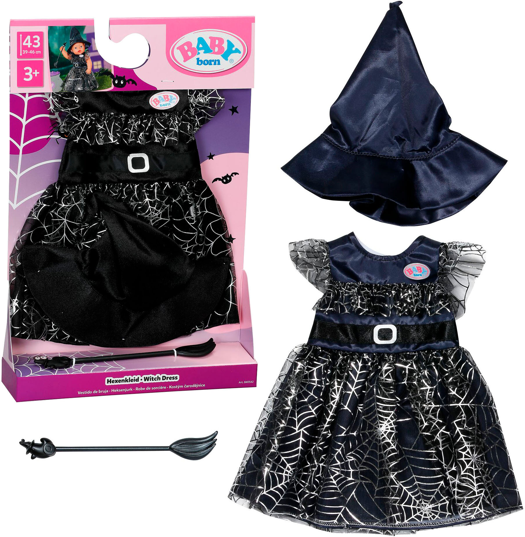 Puppenkleidung BABY BORN "Hexenkleid, 43cm", schwarz (bunt), Puppenkleidung, Baby, Puppenkleidung bunt Einheitsgröße