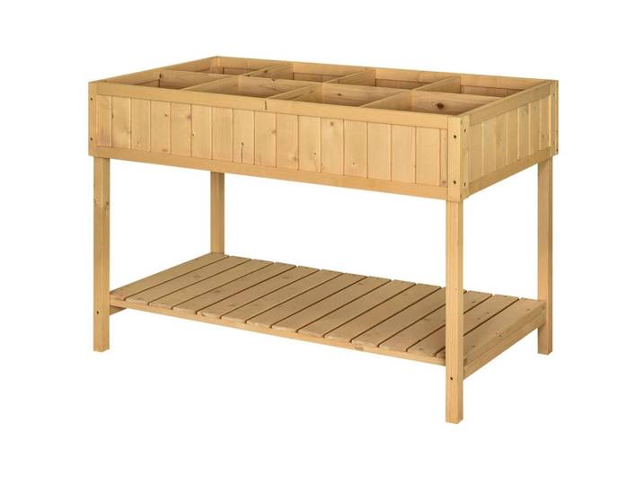Oxeza Hochbeet 110/46/76 cm Naturholz mit 8 Fächer mit Abfluss Ablage, Naturfarben, Metall, Mode, Rechteckig, 46x76x110 cm, Gartenzubehör, Hochbeete
