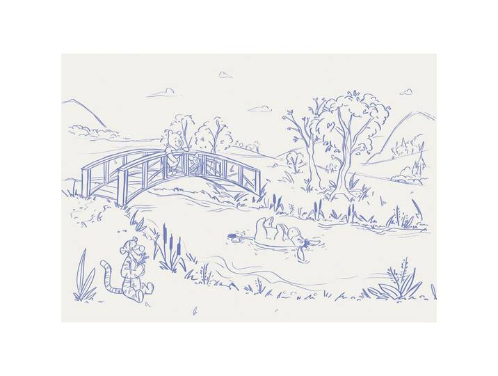 Disney Fototapete Winnie THE Pooh Blue Ink, Beige, Blau, Cartoon, 350x250 cm, Tapeten & Wandverkleidungen, Fototapeten