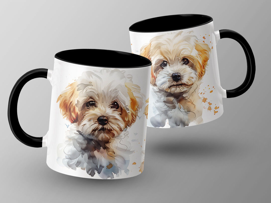East Urban Home Three Watercolor Maltipoo Dogs 11oz Coffee Mug Black 4