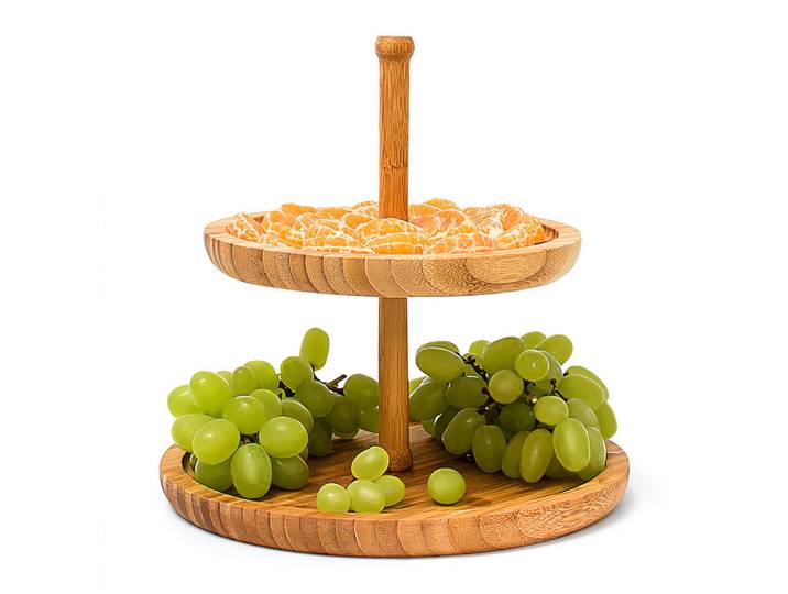Relaxdays Etagere Natur Bambus 2-stufig, Hellbraun, Holz, 24 cm, Geschirr, Tischkultur & Serviergeschirr, Etageren