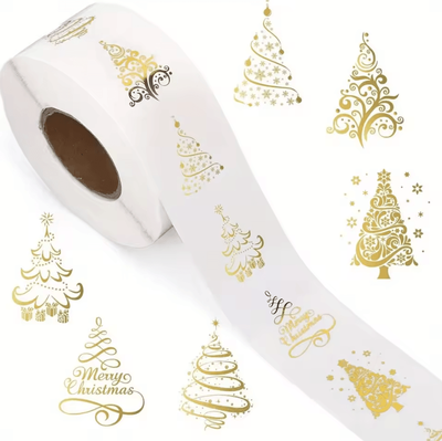 Uplift Curations 500pcs Christmas Stickers Golden Foil Christmas Tree Sealing Stickers Clear Vinyl Decals For Gifts, Windows And Crafts 500pcs Christmas Stickers Golden Foil Christmas Tree Sealing Stickers Clear Vinyl Decals For Gifts, Windows And Crafts