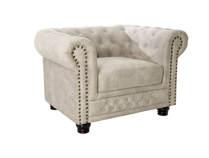 Licht-Erlebnisse Sessel RODRA, Sessel Samt Holz in Creme Beige Braun B: 110 cm Chesterfield