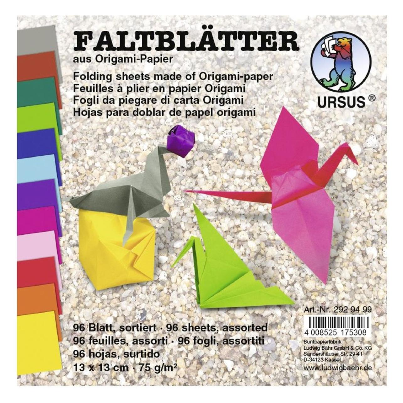Ursus Faltblätter Origami 13x13cm VE=96 Blatt 12 Farben sortiert (70 g/m², 1x) (2929499)
