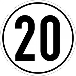 SafetyMarking Fahrzeugkennzeichnung Geschwindigkeitsschild 20, Ø 20 cm, aus Aluminium