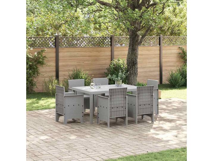 vidaXL Garten Essgruppe 7 stk. Hellgrau Polt Rattan