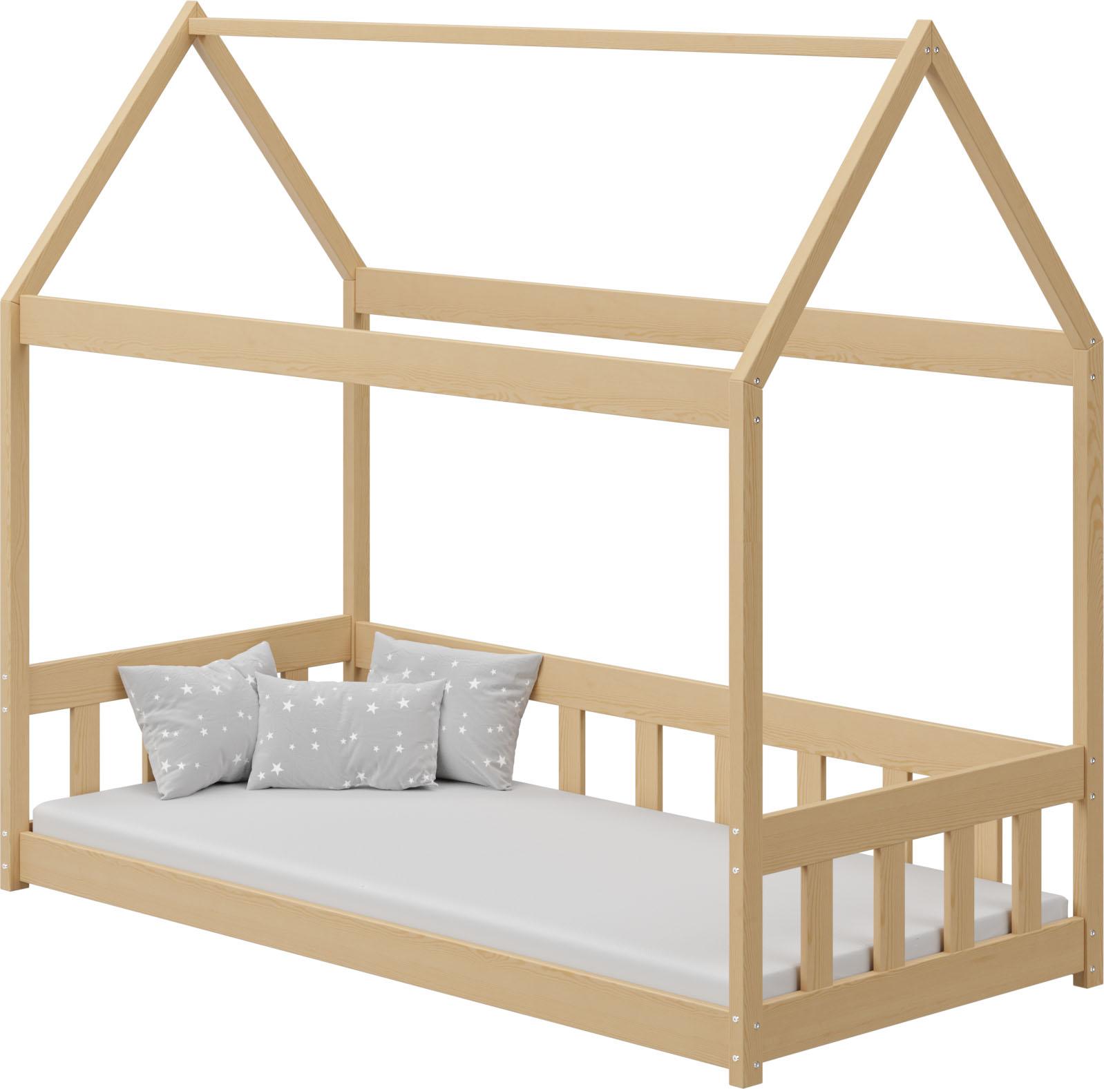 Hausbett Kinderbett Haus Kiefer 90x190 - Kleinkindbett Holz für Jungen und Mädchen - Skandinavisches Design - Ohne Matratze