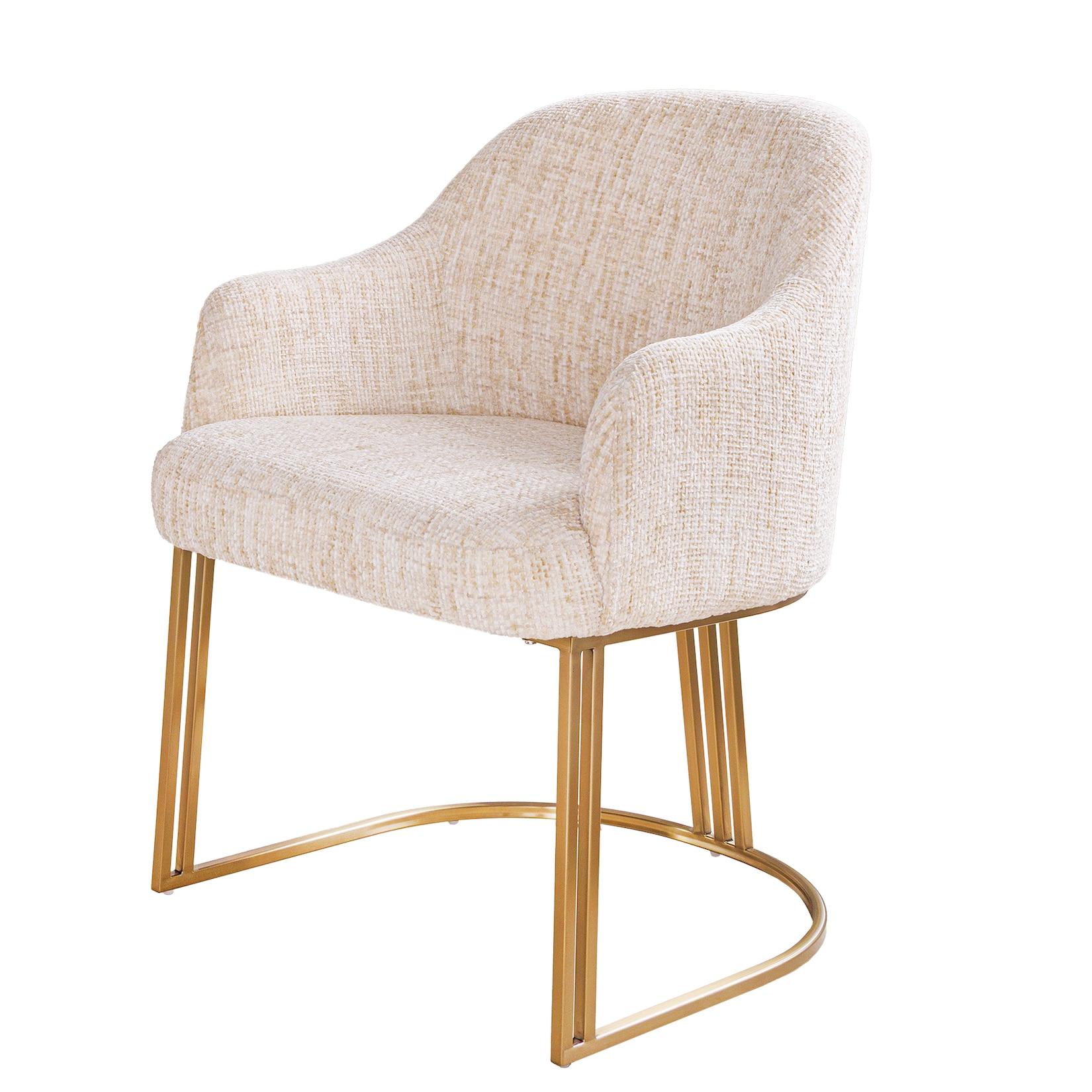 riess-ambiente Armlehnen Stuhl EXTRAVAGANCIA beige Chenillestoff brushed champagner gold Metall