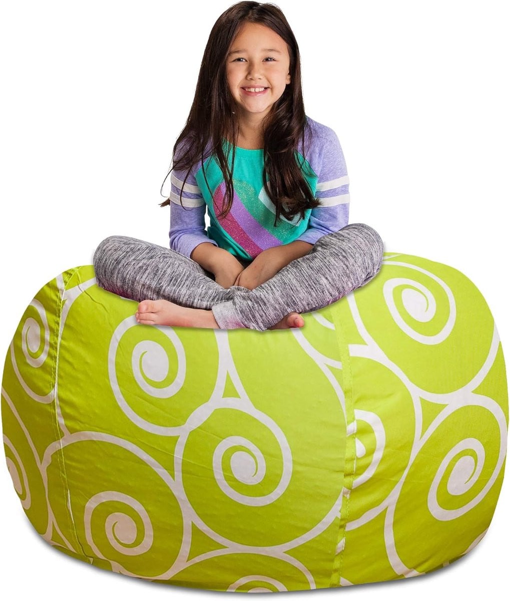 Knuffel Opslag Zitzak Speelgoed Organizer Swirls Lime Wit X-Large 122 cm