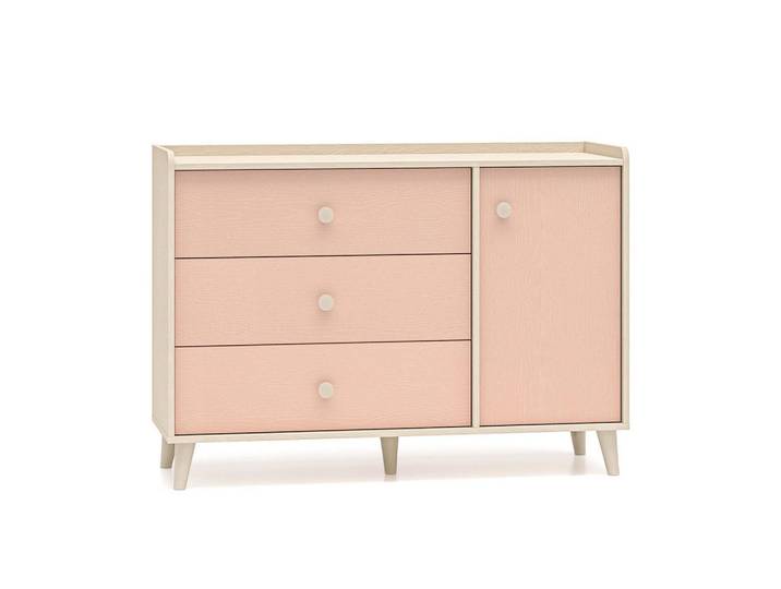 Petits-meubles Kinderkommode Alycia Beige - Korallenrosa - Holzeffekt, 3 Schubladen, 120x85x40 cm, Babymöbel & Kindermöbel, Babyzimmer, Babyregale & Kinderregale