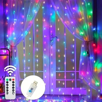Uplift Picks USB Holiday LED Curtain Lights With Remote And 8 Modes multicolor usb 3mx2m 200 Led