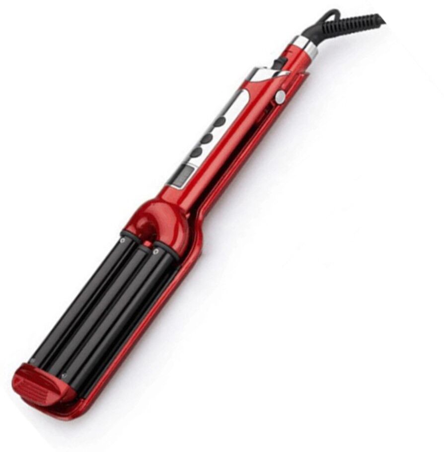 INF Triple-Barrel-Haarwaver Lockenstab mit Turmalin-Keramik-Heizung, LCD-Temperaturregelung, 65W, 110-240V Rot